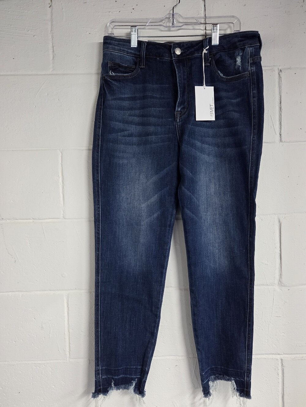 VERVET BY FLYING MONKEY Women's Skinny Jeans - Dark Blue Wash with Frayed Hem